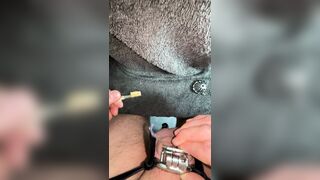 POV changing flat chastity with urethral plug to small chastity cage - 1 image