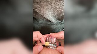 POV changing flat chastity with urethral plug to small chastity cage - 15 image