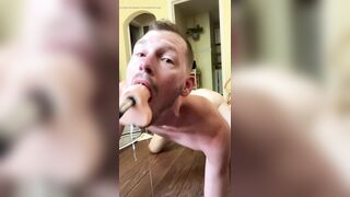 Faggot gags and spits on deep throat fuck machine dildo - 10 image