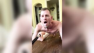 Faggot gags and spits on deep throat fuck machine dildo - 15 image