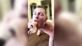 Faggot gags and spits on deep throat fuck machine dildo - 4 image