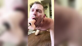 Faggot gags and spits on deep throat fuck machine dildo - 6 image