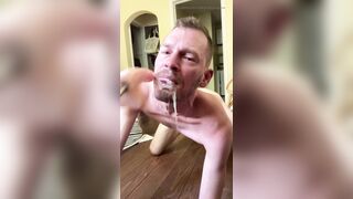 Faggot gags and spits on deep throat fuck machine dildo - 8 image
