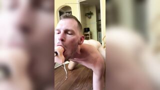 Faggot gags and spits on deep throat fuck machine dildo - 9 image