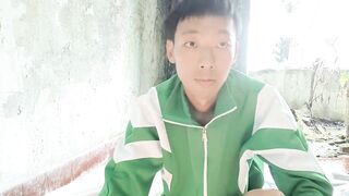 cute Asian boy Abandoned House Masturbation Cum eat cum