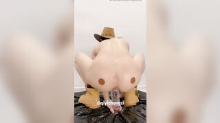 Cowboy plays with big dick toys