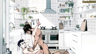 Interracial Twink and Muscled Black College Roommates in the Kitchen Anal Sex Gay Cartoon Hentai Animation - 13 image