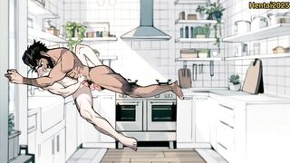 Interracial Twink and Muscled Black College Roommates in the Kitchen Anal Sex Gay Cartoon Hentai Animation - 7 image