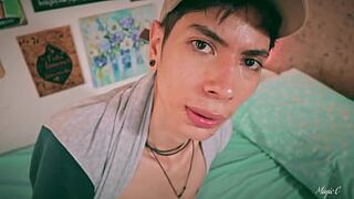 Sport Twink Magic C Jerking His Big Cock Through The Side of His Shorts - 1 image