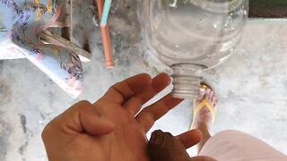 Malleable stick in the disinfectant bottle of the young straight slave. - 13 image