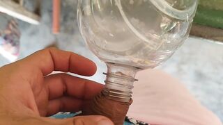 Malleable stick in the disinfectant bottle of the young straight slave. - 2 image