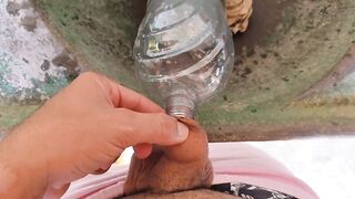 Malleable stick in the disinfectant bottle of the young straight slave. - 6 image