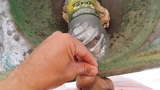 Malleable stick in the disinfectant bottle of the young straight slave. - 7 image