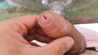 Malleable stick in the disinfectant bottle of the young straight slave. - 8 image