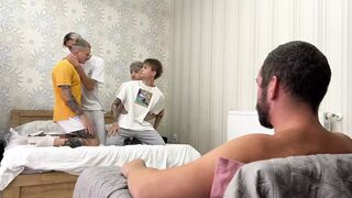 Daddy and Student with a Big Cock Fucked Sweet Twinks and Cumshot - 1 image