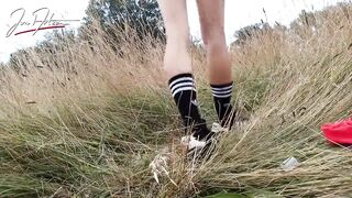 Asian Gay Twink Have Fun Outdoor with a Plug in His Delicate Ass Hole and Cums on His Polo Shirt and Arm - 13 image