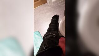 Jizz off on leather biker pants - 1 image