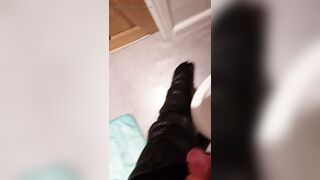 Jizz off on leather biker pants - 11 image