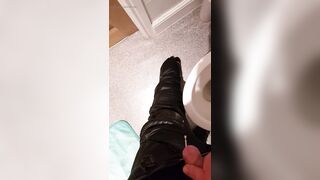 Jizz off on leather biker pants - 12 image