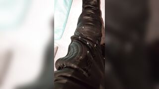 Jizz off on leather biker pants