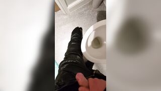 Jizz off on leather biker pants - 2 image