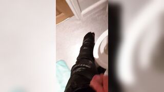 Jizz off on leather biker pants - 3 image