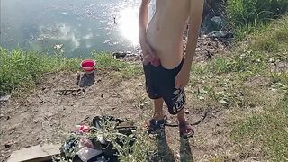 Guy jerking off in nature and fishing - 11 image