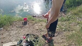 Guy jerking off in nature and fishing - 5 image