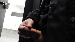 Young twink cruising up public male restroom at a local mall, hoping to catch some curious dicks - 12 image