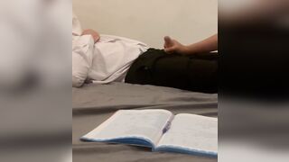 Teacher and student. Old teacher gets first time helping hand from young 18 virgin student handjob with big hot cum. - 4 image