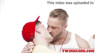 Twink Tops Milo Miles and Grant Ducati slide their coaches Kyle Steele and Mateo Tomas' jockstraps aside ansd fuck those tight beefy asses - 6 image