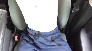 Jerking off in the car and cum - 2 image