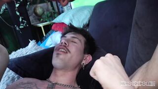 There I was spitting on it while that big cock stretched his little hole - 2 image