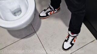 Handsome passerby in a shopping mall sucks a man's huge cock toilette with cum! - 1 image