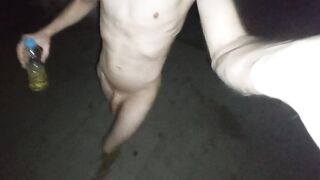 Nude in public playing with piss - 8 image