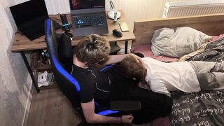 Guy with a big cock juicy fucks in the mouth of a cute twink, throat blowjob - 4 image