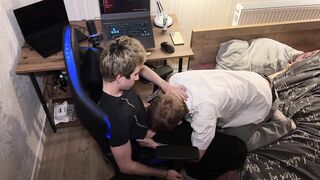 Guy with a big cock juicy fucks in the mouth of a cute twink, throat blowjob - 5 image