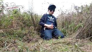 Cute gay Asian twink Jon Arteen speaks French, masturbates his smooth penis in the rain, lubricated with his saliva, moans, ejaculates sticky cum on his fingers - 11 image