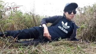 Cute gay Asian twink Jon Arteen speaks French, masturbates his smooth penis in the rain, lubricated with his saliva, moans, ejaculates sticky cum on his fingers - 5 image