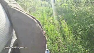 Public cruising piss in woods , jerking off my massive penis - 7 image