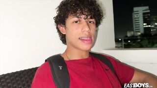 Latino curly boy with huge cock and massive load