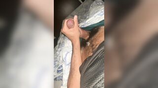 Huge hairy cock cumming lots of thick cum after waking up in the morning - 2 image