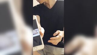 Handsome Asian guy with big cock jerking off in the room - 2 image