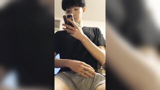 Handsome Asian guy with big cock jerking off in the room - 3 image