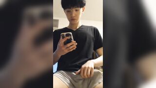 Handsome Asian guy with big cock jerking off in the room - 4 image