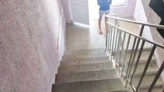 Daddy and twink fucked roughly on the stairs near the neighbors , fucked without condoms , sprayed everything with cum - 2 image