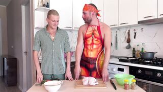 Chef fucked a cute twink while cooking dinner, cumming all over his asshole - 1 image