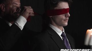 Reece Scott dominates blindfolded Dex Devall's ass with his monster cock