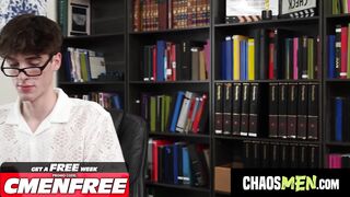 Annoyed Twink gets her boss's hard rod shoved in her face to silence him - 1 image