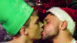 XMAS BDSM With sub twink and fetishist gas mask and spanking